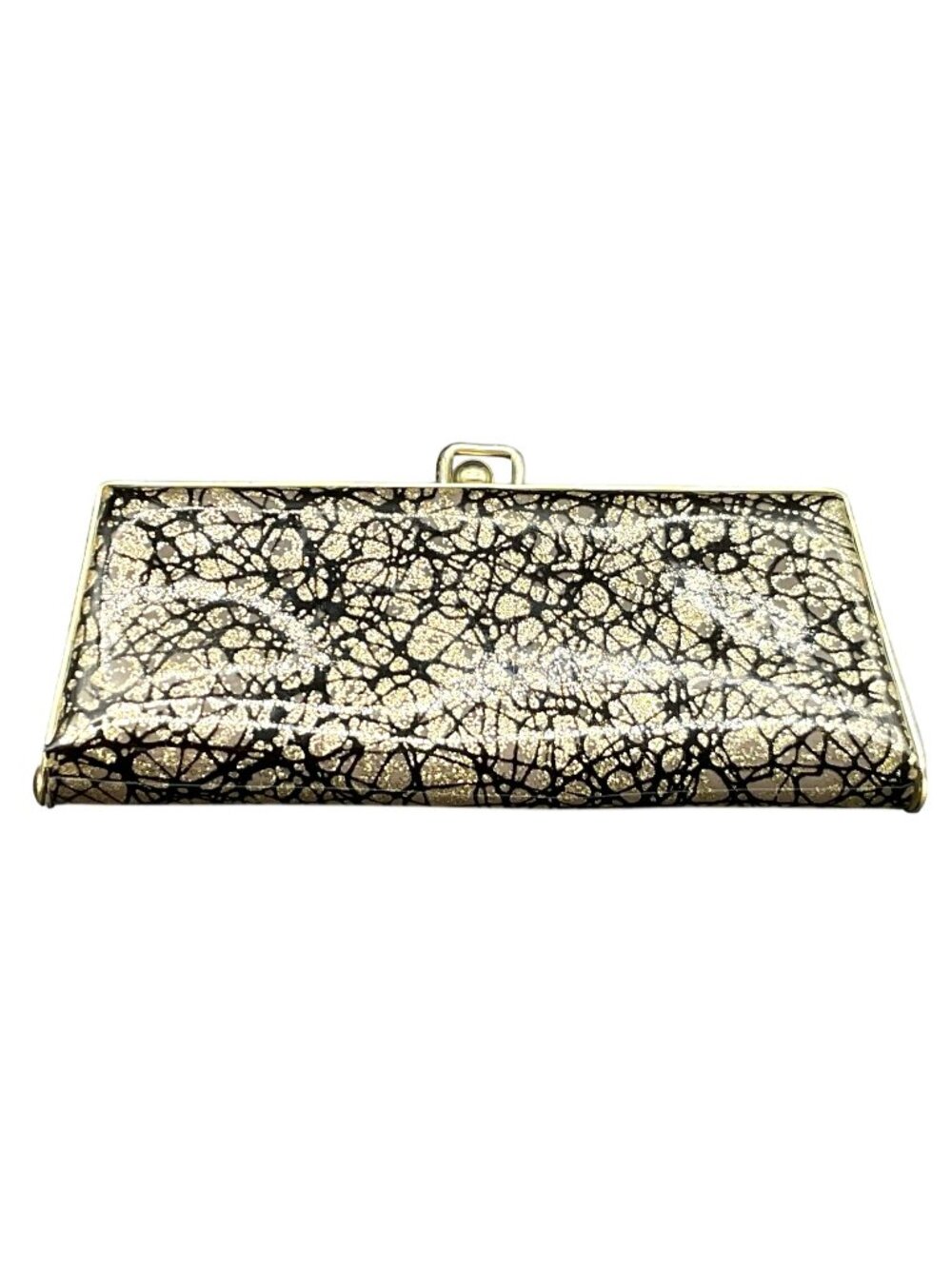 Vtg Gold & Black Abstract Eyeglass Case Gold-Tone Metal Frame & Clasp Closure